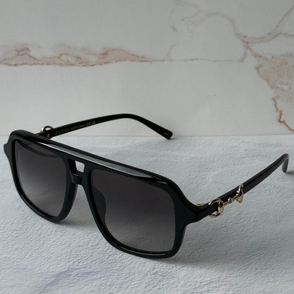 NEW Gucci GG2052S Black Gold Horsebit Aviator Sunglasses $515
